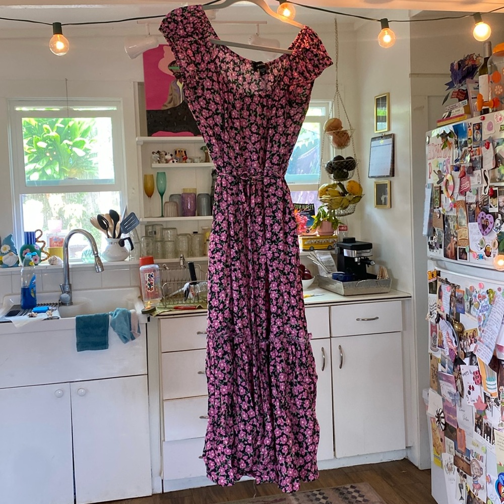 Pink Floral Print Maxi Dress